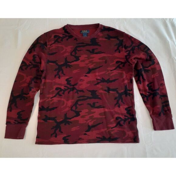 Polo Ralph Lauren Men's Large Long Sleeve‎ Shirt Red Black Camouflage - Picture 2 of 7